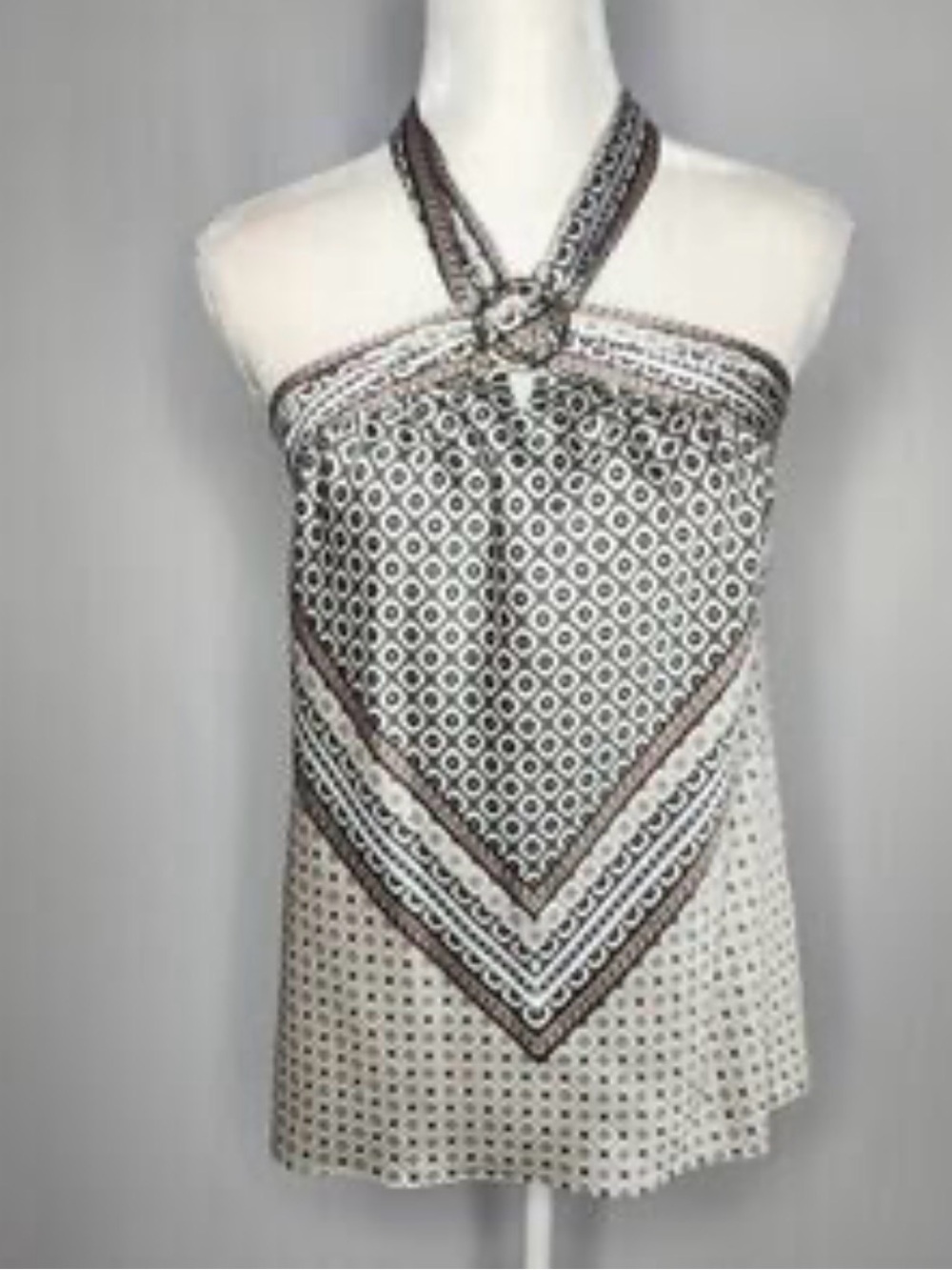 White House Black Market Black and White Geometric Halter Tank